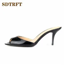 SDTRFT/Большие Размеры: 35-45, 46, 47, 48, женские туфли на высоком тонком каблуке 7 см, пикантные туфли-лодочки из лакированной кожи с открытым носком женские босоножки Летняя обувь