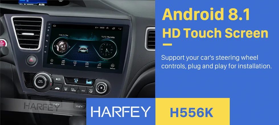 Clearance Harfey Car Stereo GPS Navigation 9" for 2014 2015 2016 2017 HONDA CIVIC Head unit Android 8.1 HD Touchscreen with Bluetooth WIFI 0