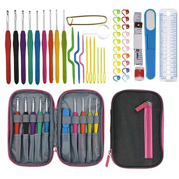 

9pcs Ergonomic Crochet Hooks Set with Case Soft Rubber Grip Handle Yarn Knitting Needles Kit Crochet Hooks for Arthritic Hands