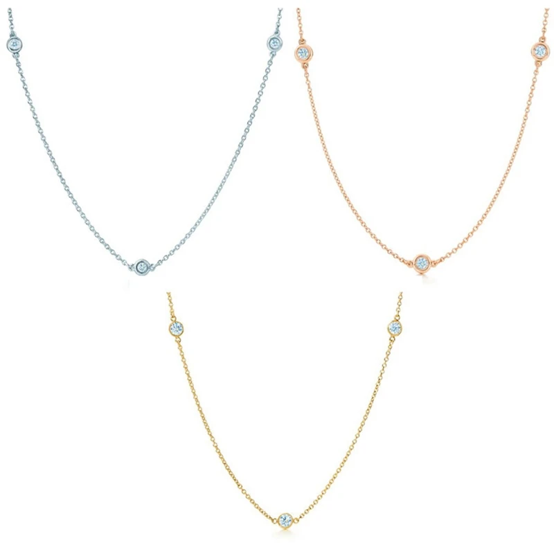 

SHINETUNG 1:1 S925 Sterling Silver Genuine TIFF Simple Circular Single Circle Zircon Inlay Necklace Women Fine Fashion Jewelry
