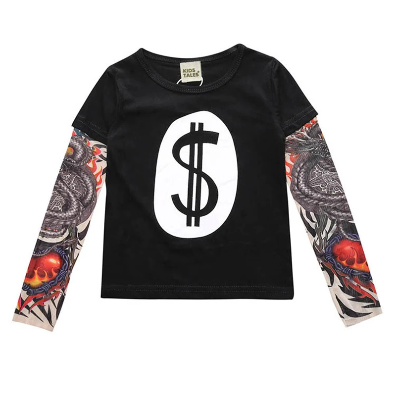 Детская футболка в стиле хип-хоп; сезон весна-лето; топы с длинными рукавами и принтом тату для мальчиков и девочек; детская Модная хлопковая одежда; верхняя одежда - Цвет: Dollar