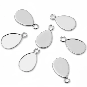 

Stainless Steel Pendant Findings 10x14mm Drop Bezel with Loop Glass Cameo Cabochons Bases Blanks DIY Jewelry Making NO Fade