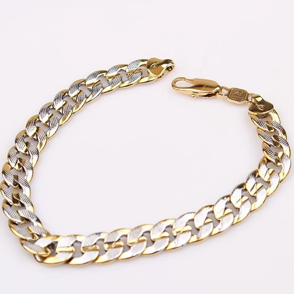 Двухцветная желтая белая позолоченная кованая цепочка браслет|curb chain bracelet|bracelet
