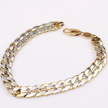 

2-Tone Yellow White Gold Filled Hammered Chain Curb Bracelet