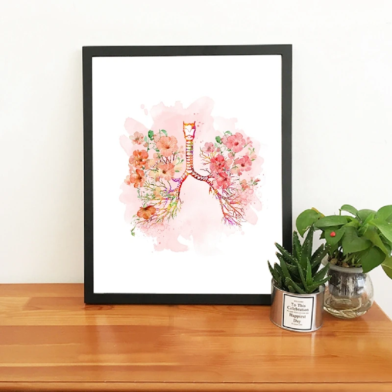 Lungs and Flower Print Bronchi Watercolor Medical Anatomy Lungs Wall Art Canvas Painting Anatomical Medicine Doctor Office Decor