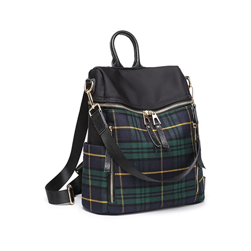 Red or Green plaid women travel backpack school shoulder bag with tote Red or Green plaid women travel backpack school shoulder bag with tote