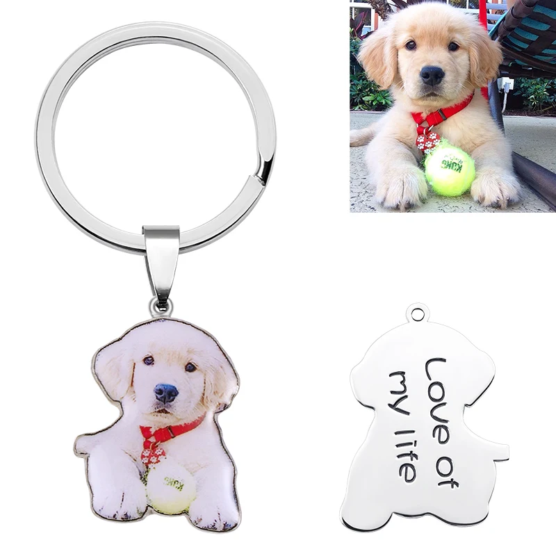 AILIN Personalized Sterling Silver Pets Key Chain Dog Tag Color Photo