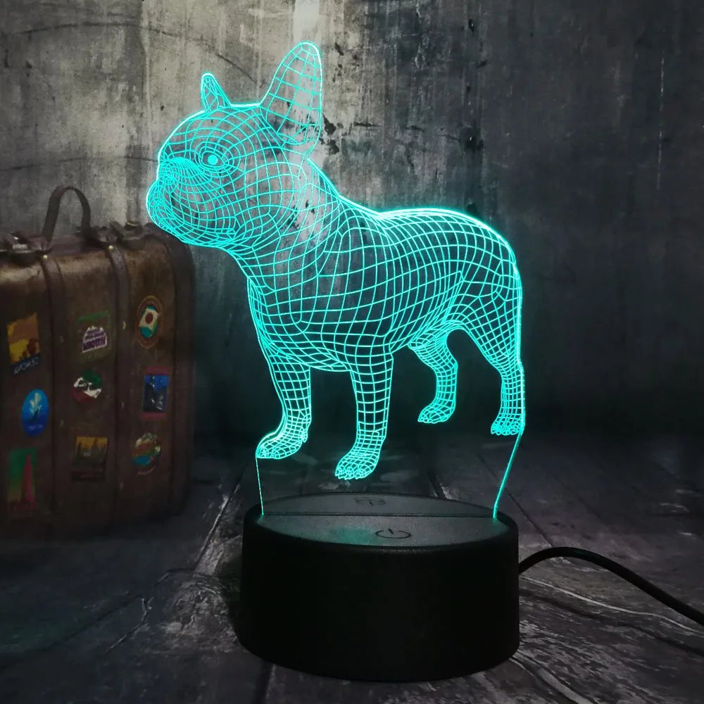  Amroe 3D LED Desk Lamp French Bulldog Cute Puppy RGB Night Light USB Desk Lamp Remote Control Home 