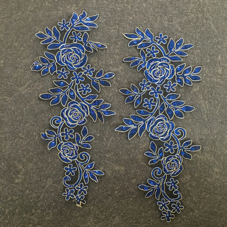 

blue flower Beaded Sequins lace patches for clothes,fabric applique embroidery patch,patches for clothing parches para la ropa
