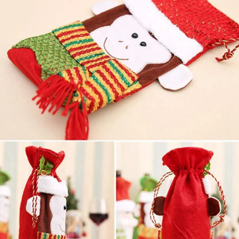 3D Monkey Shape Christmas Wine Bottle Cover Gift Bag Set Champagne Red Wrap Party Supplies | Дом и сад