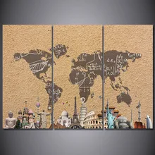 3 paneles de pintura en lienzo Vintage mundo viaje mapa HD carteles e impresiones lienzo pintura para sala de estar Quadros Decoracao