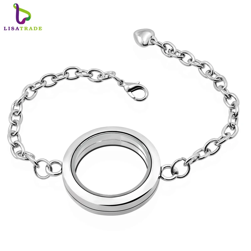 

New 30mm Silver Color Round magnetic open glass floating locket bracelet 5pcs/lot Wholesale for Women DIY jewelry LSLB03*5
