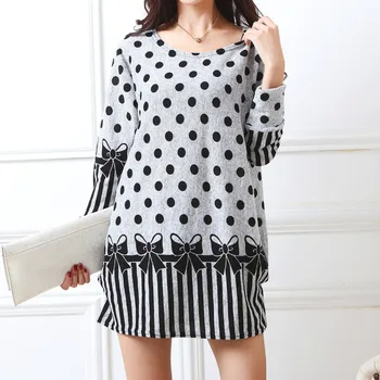 

2019 new Long-sleeve O-neck cashmere sweater large size casual print dress thin fashion pullovers tops cotton and polyester