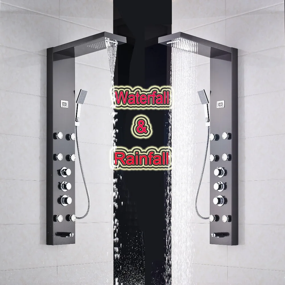Panneau de douche colonne de douche Syst/ème de douche douche Panneau complet argent grande LED douche /à effet pluie avec 2/ buses de massage en plastique de qualit/é douchette T/ête de douche robinet de douche montage mural
