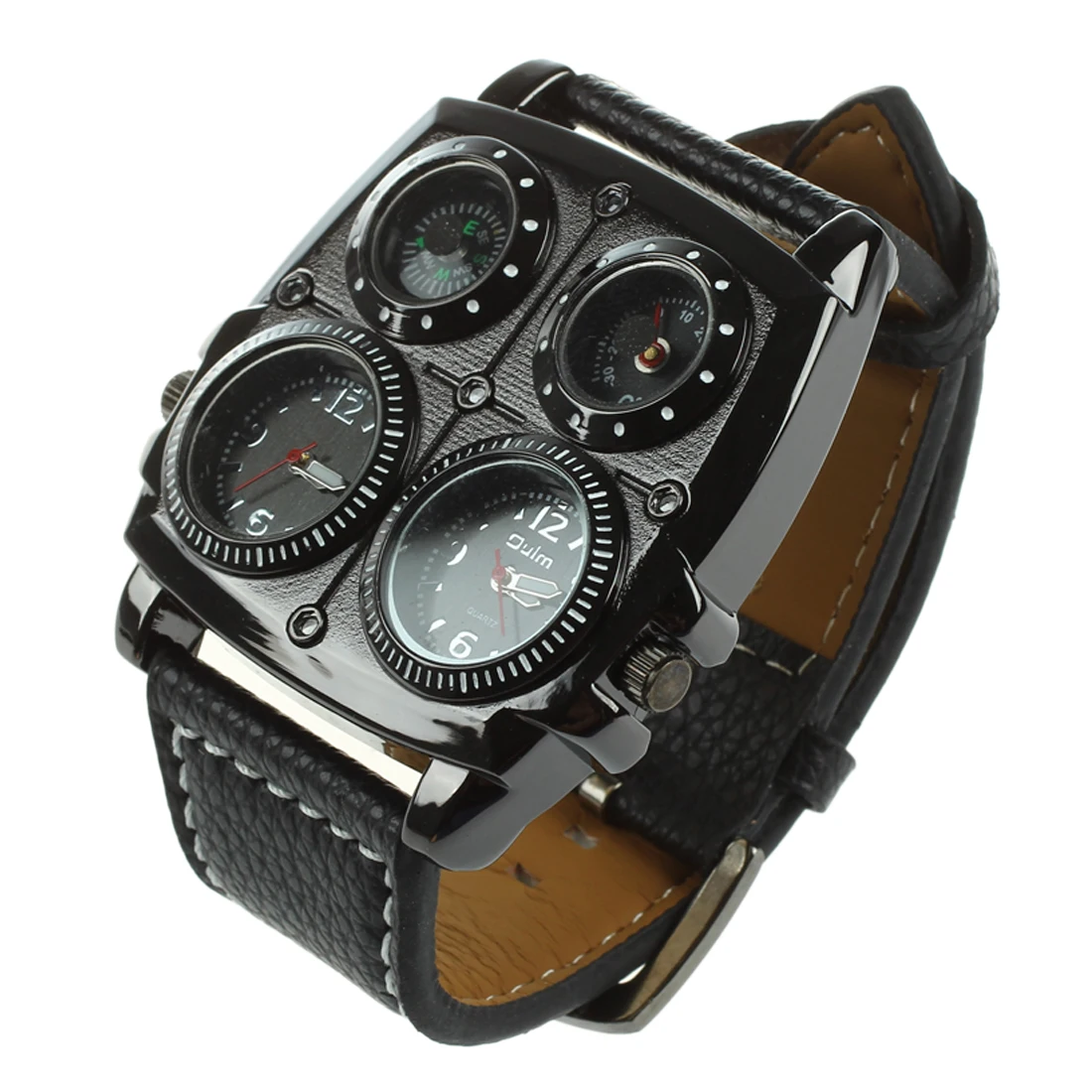 Oulm Men's Large Watch. Dual Time Zones, Compass, Thermometer Big 5cm