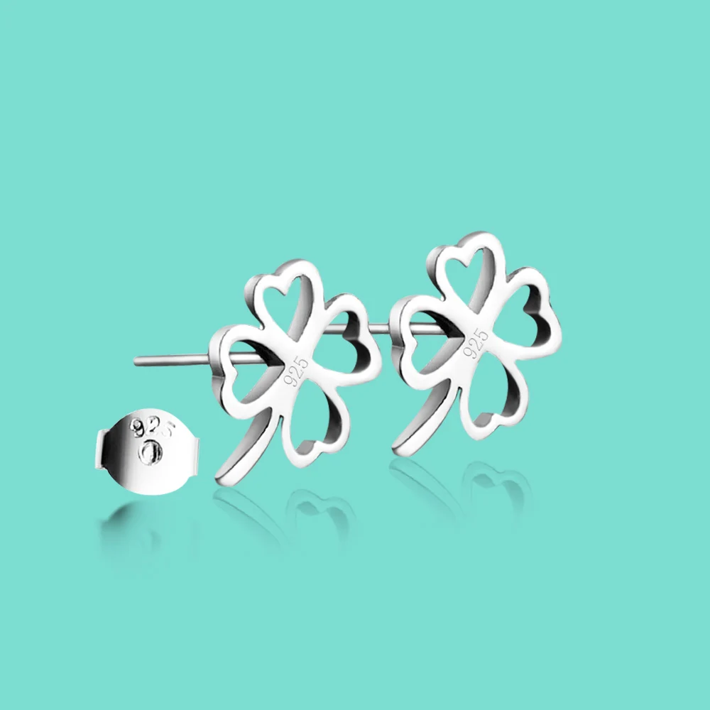 

Real 925 Sterling Silver Stud Earrings Female Cute Clover Design Silver Earrings Not Allergic Jewelry Lady Anniversary Gift