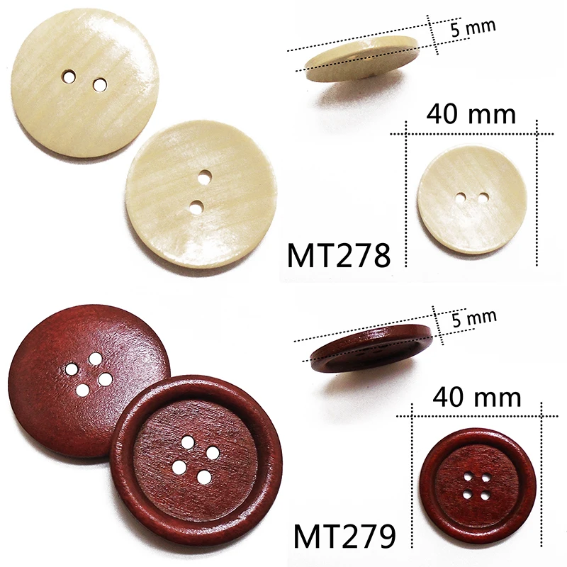 6 pcs 35mm Big Wooden Buttons Brown Sewing For Sweater Overcoat Clothing 358