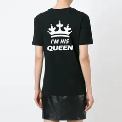 Лидер продаж черный ее король его королева печати футболки с буквами футболки для женщин Женская мода O образным вырезом 2XL 3XL 4XL плюс