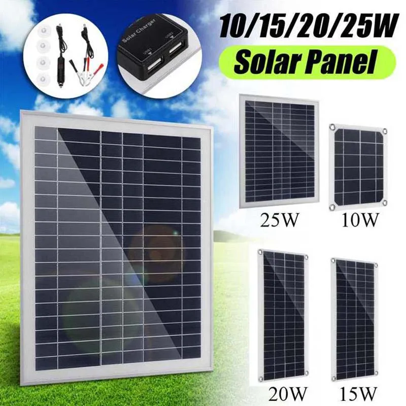 

Solar Panel 10/15/20/25W Polysilicon silicon cell ForCar/Phone Battery Chargers Cigarette LighterDouble USB interface 12V/5V