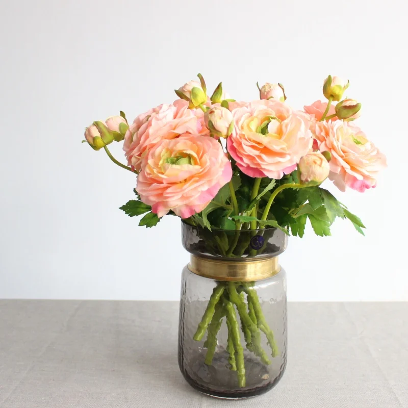 

6 Pcs 2 head ranunculus stem tea Rose Artificial Silk Flowers fake flower party gift wedding festival home decorative