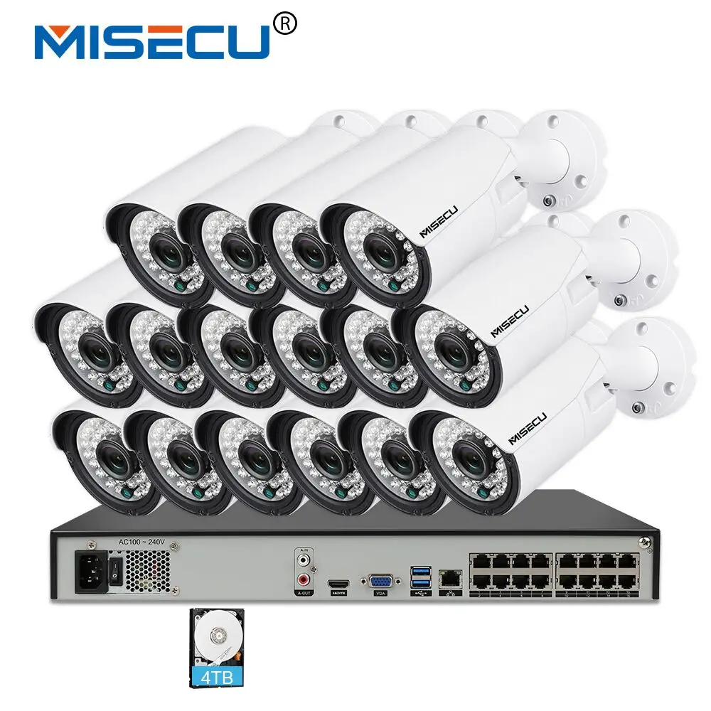 

MISECU H.265 16CH 4K POE NVR 5MP 3MP 2MP kit PoE IP Camera P2P Cloud Onvif FTP CCTV System IR Outdoor Night Vision Surveillance
