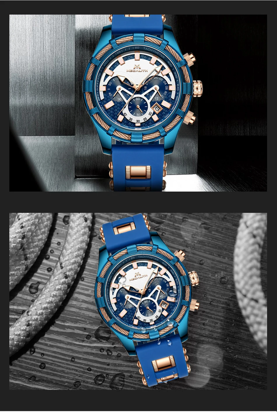 Модные светящиеся мужские часы MEGALITH, Роскошные водонепроницаемые спортивные кварцевые наручные часы с хронографом, Relogio Masculino