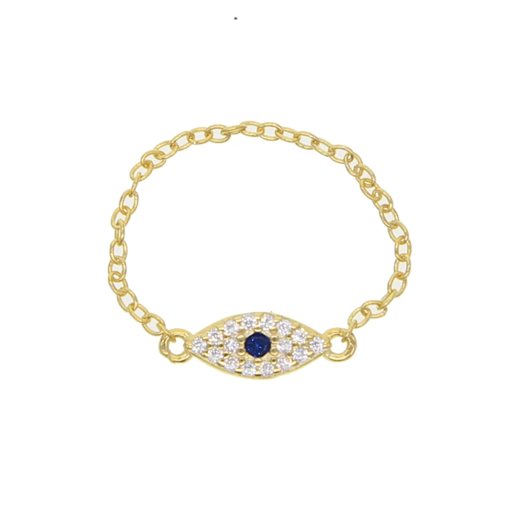 

925 sterling silver gold color evil eye ring eye charm delicate chain minimal girl women Simple Charm finger band jewelry