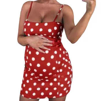 

Women Girl Sexy Short Dress Polka Dot Maternity Pregnant Sleeveless Dress Print Bow Causal Women Dress