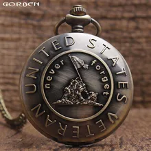 Винтажные бронзовые американские ветераны кварцевые карманные часы с подвеской часы с цепочкой для фанатов армии США подарки