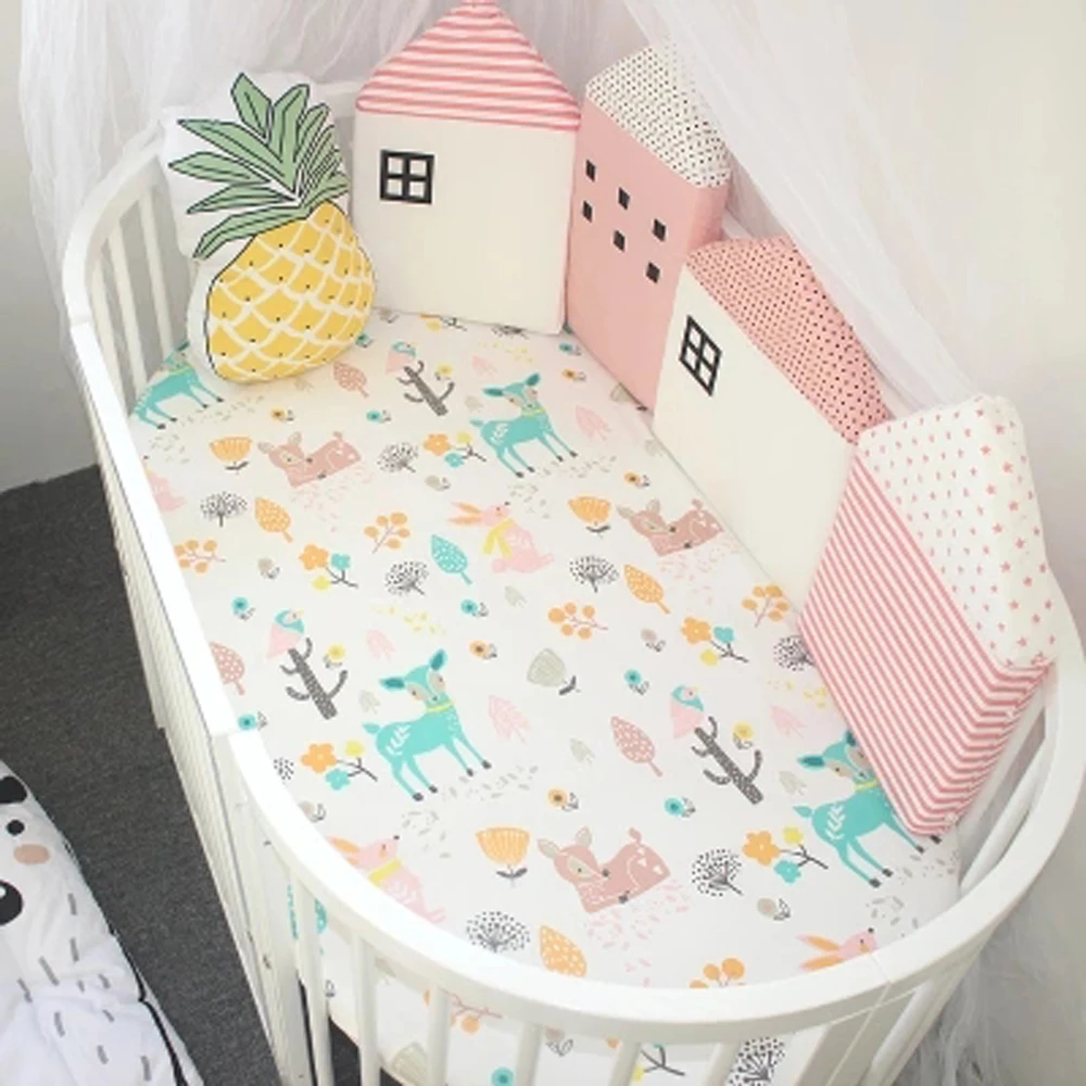 

4 Pcs/Lot Little House Pattern Baby Bed Bumper Baby Crib Bumper Crib Protection Nordic Infant Bed Barrier Children's Room Decor