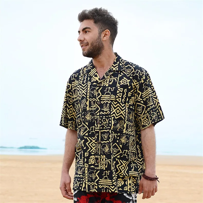 Гавайская рубашка мужская Кокосовая пальма цветочный принт рубашка Пляжная Aloha хлопок желтый футболка с морским принтом Летний стиль