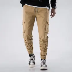 Мужские шаровары из 2019 хлопка с несколькими карманами, мужские уличные брюки-карго, повседневные мужские спортивные брюки в стиле хип-хоп