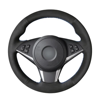 

Hand-stitched DIY Black Suede Leather Car Steering Wheel Cover for BMW E60 530d 545i 550i E61 Touring 2005-2009 E63 E64 630i