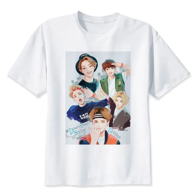 Shinee kpop новая футболка с принтом Мужская модная хлопковая Футболка белая забавная