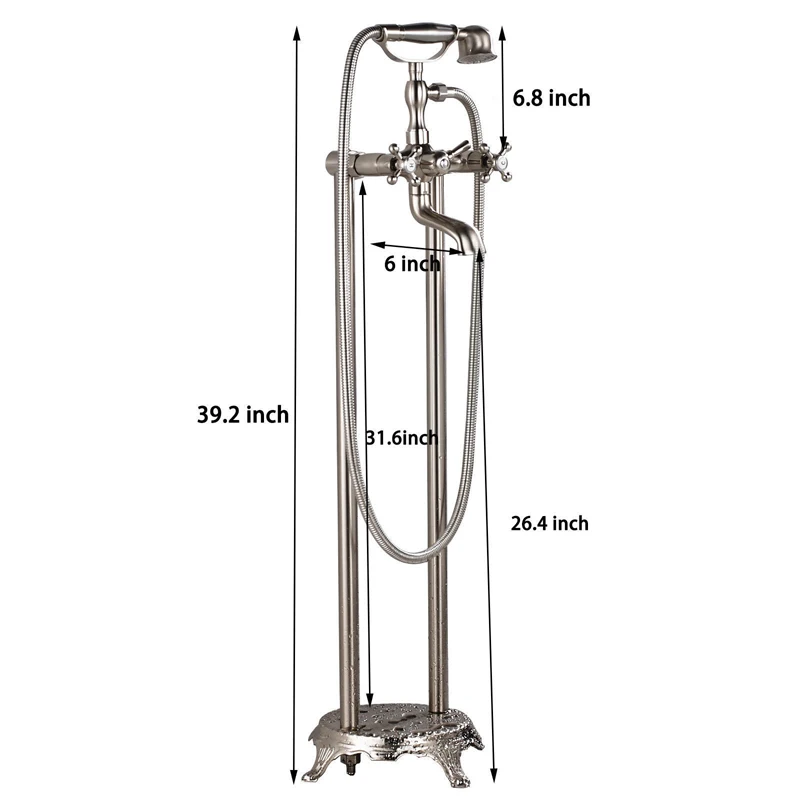 Матовый Никель ванной кран напольная подставка смесители для душа свободностоящая пол двойной ручкой латунь ванна смесители кран W/ ручной