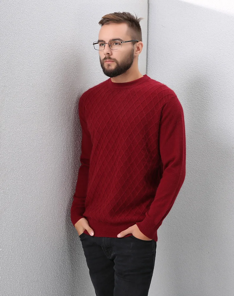 Sparsil Для мужчин зима чистый кашемир вязаный свитер Клетчатый узор одноцветное Цвет одежда с длинным рукавом пуловеры осень мужской мягкие теплые свитера