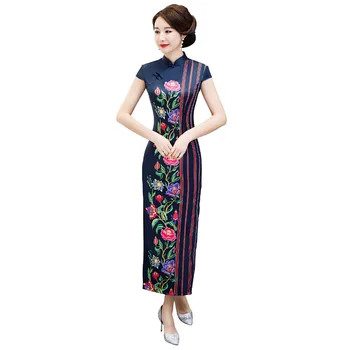 

Shanghai Story 2019 Oriental Style Dress Faux Silk Cheongsam Dress Short Sleeve Qipao Long Chinese Dresses for Women