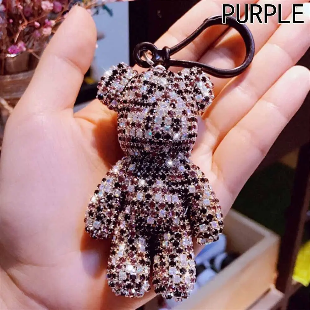 Милый Bomgom кристаллы роскошный хмурый медведь брелок автомобильный держатель для ключей сумка держатель с подвеской брелок подвеска - Название цвета: Фиолетовый