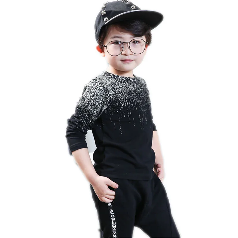 Jual 2019 Anak Musim Gugur Lengan Panjang Atasan Anak Laki laki Pakaian Bergaris Anak anak Kemeja untuk Anak Laki laki Bayi Anak Laki laki T shirt Cetak Hitam