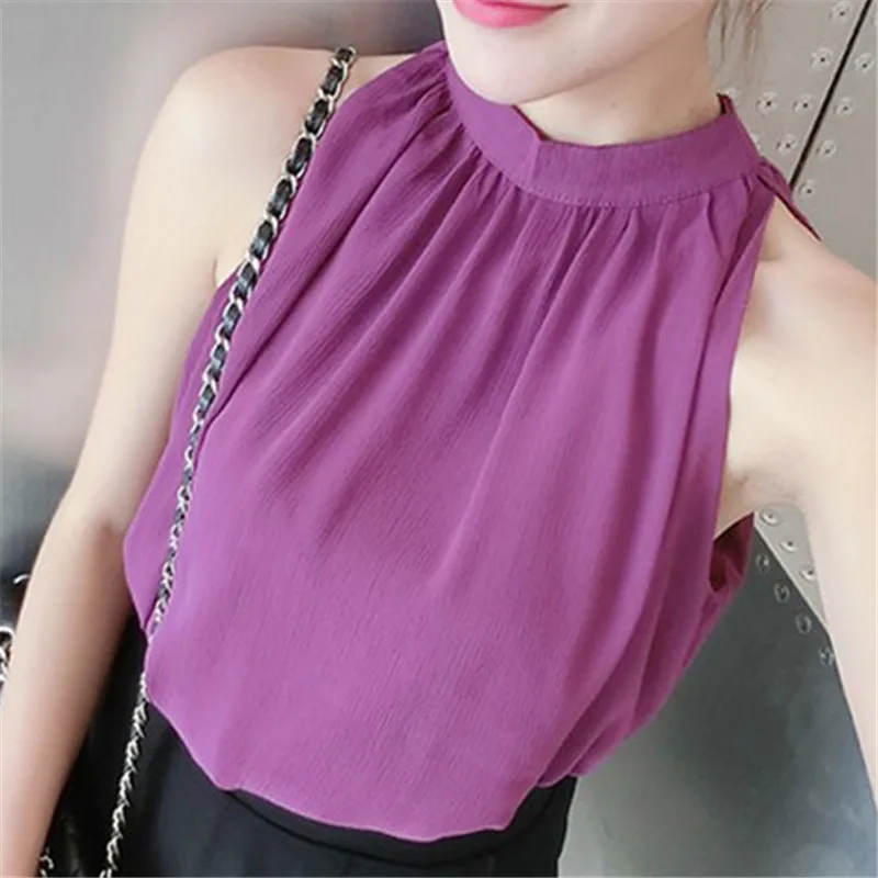 

2019 Summer Fashion Solid Sleeveless Women Shirt Office Ladies Chiffon Blouses New Arrival Feminina Elegant European Blusa 64428