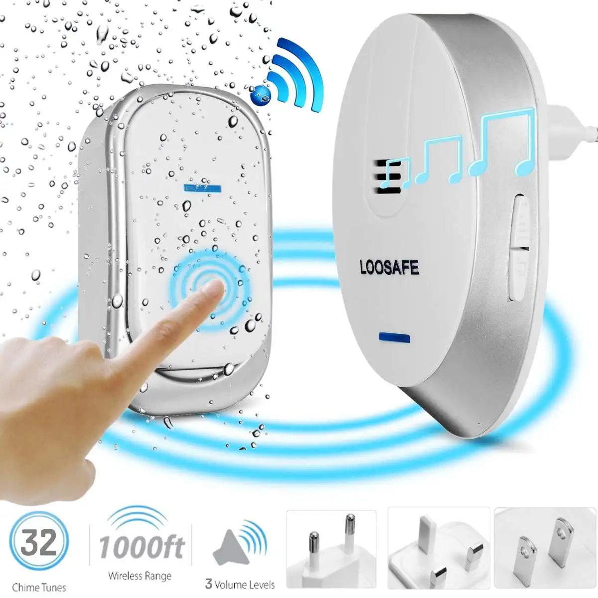 

Waterproof Wireless Music Doorbell 1 Receiver+1 Transmitter Chimes Plug-in Door Bell Kit 32 Song