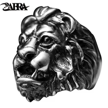 ZABRA Luxury S925 Sterling Silver Lion Personality Man Rings King Punk Vintage Black Color Biker Men