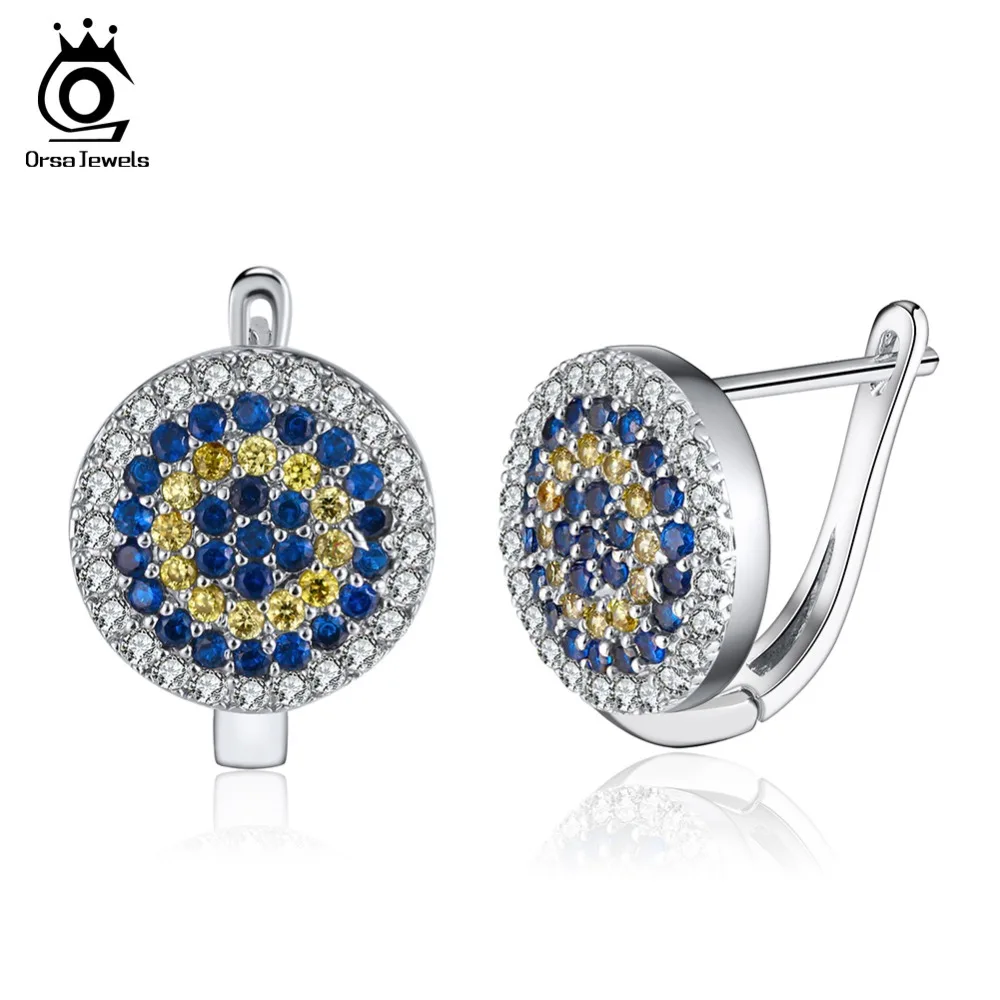 

ORSA JEWELS Hoop Earrings For Women Round Shape Colourful AAA Dazzling CZ Femme Gift 2019 Silver Color Girl Party Jewelry OE186