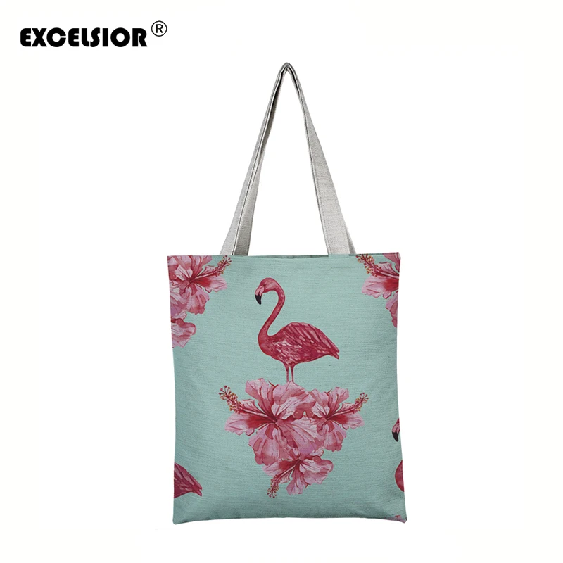 

EXCELSIOR Women Canvas Beach Bag Cute Flamingo Printed Female Shoulder Bags For Girls Shopping Bag Top-Handle Bags Bolsa sac