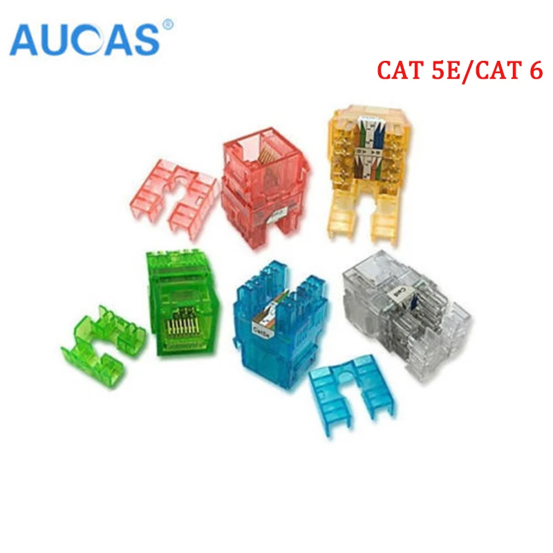 12 шт AUCAS высокое Скорость прозрачный RJ45 CAT6 CAT5E Keystone Jack модуль для стен нашивка в виде номерного знака панели разъем 8P8C 50u позолоченный