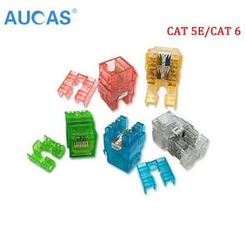 

12PCS AUCAS High Speed Transparent RJ45 CAT6 CAT5E Keystone Jack Module For wall plate patch panel connector 8P8C 50u Gold plat