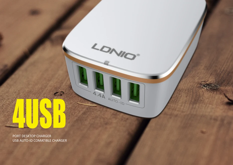 LDNIO A4404 четыре usb порта DC5V-4.4A выход портативное быстрое зарядное устройство для дома с Apple USB кабель