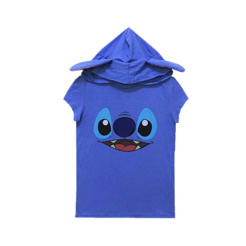 WXCTEAM Lilo& Stitch футболка с капюшоном с коротким рукавом синяя стежка для взрослых девушек женская летняя повседневная футболка - Цвет: Blue