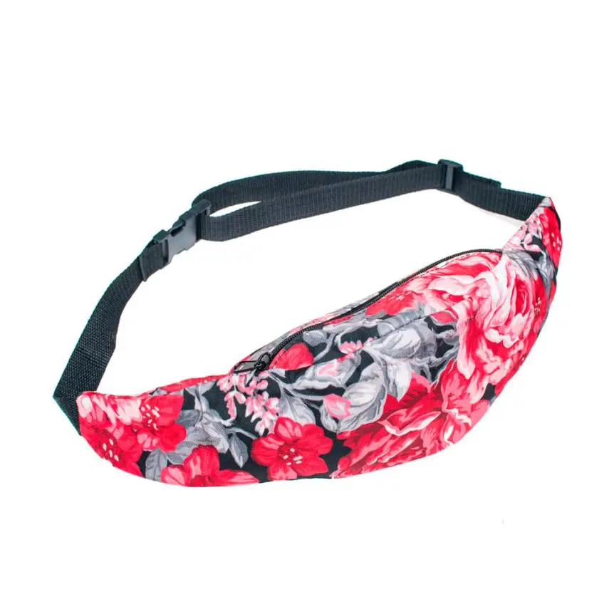 Women Waist Bag Polyester Waist Packs Floral Print Zip Bag Travel Pouch