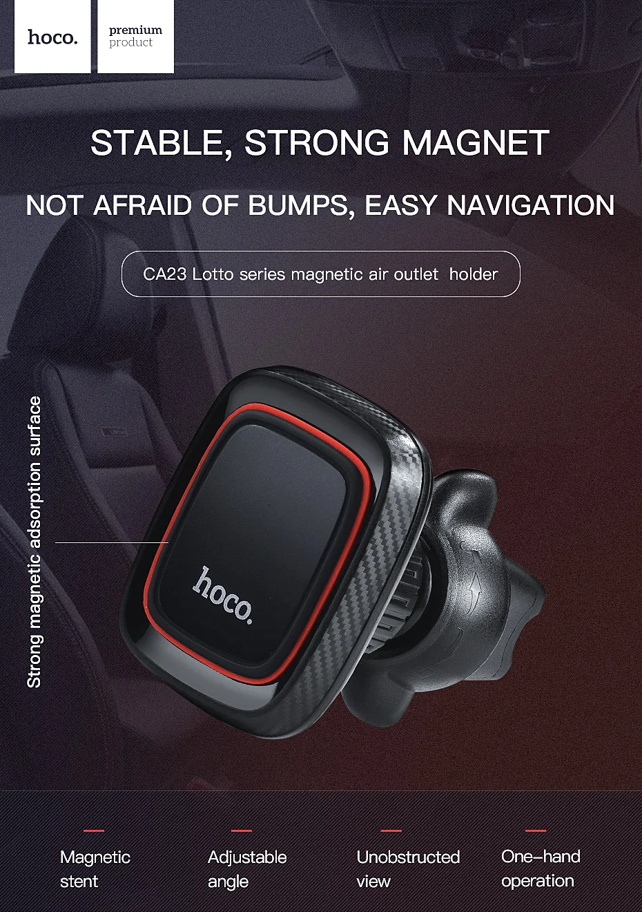 HOCO Magnetic Car Cell Phone Holder Magnet Stand Air Vent Outlet Mount 360 Degree GPS Smartphone Support